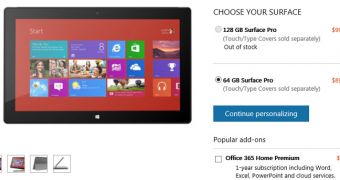 The 128 GB Surface Pro is still out of stock