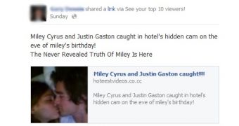 “Miley Cyrus and Justin Gaston Caught” Facebook Scam Leads to Shady Surveys