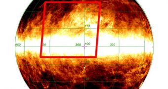 The red box shows the region of sky seen in the new Planck image