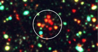 This image shows several red and dead galaxies, that have no more hydrogen gas at their cores