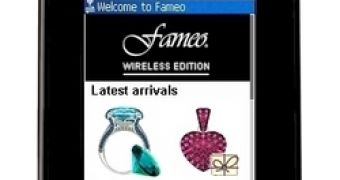 Fameo's mobile shop seen from a clamshell phone