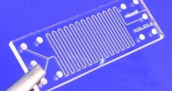 A regular microfluidic device, made from glass
