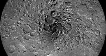 This amazing image displays  the north pole of the Moon at its center