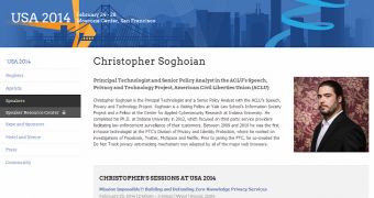 Christopher Soghoian is still listed as a speaker on the RSA Conference website