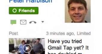 Thumbnail for videos in the Gmail people widget, powered by Google+