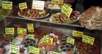 A showcase displaying multiple varieties of pork meat