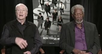Michael Caine promotes “Now You See Me,” Morgan Freeman dozes off