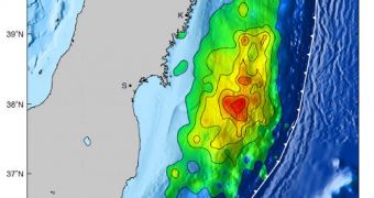 Image of the estimated fault slip due to the 9.0 Tohoku-Oki earthquake