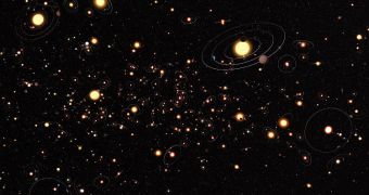 This artists’s cartoon view gives an impression of how common planets are around the stars in the Milky Way
