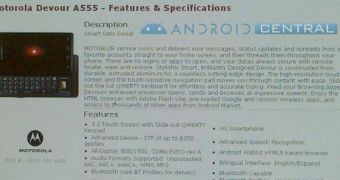 Motorola Devour Specs Hit the Web