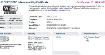 Motorola Primus XT621 WiFi Certification
