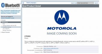 Motorola XT938G at Bluetooth SIG