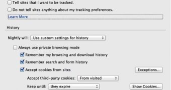The Privacy tab in Firefox 22 preferences