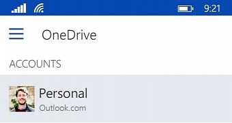 Hamburger menu in OneDrive app for Windows Phone