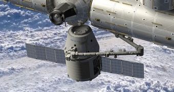 This is a rendition of SpaceX's Dragon capsule, attached to the ISS