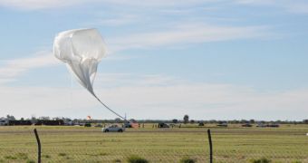 A balloon is seen here being launched from the Alice Springs Balloon Launching Center, in Australia