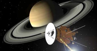 Artistic impression of the Cassini orbiter in the proximity of Saturn