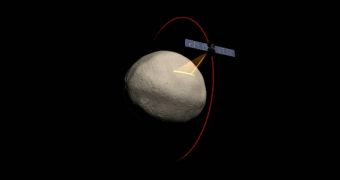 This is a rendition of Dawn orbiting Vesta