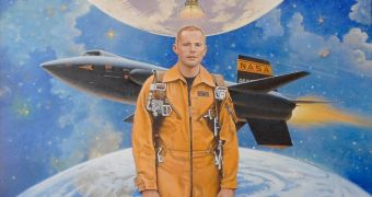 NASA painting of Neil Armstrong, showing the astronaut's early career at the Dryden Flight Research Center