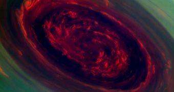 Close view of Saturn's so-called rose hurricane