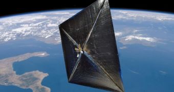 Artist's rendition of Nanosail-D fully deployed in low-Earth orbit
