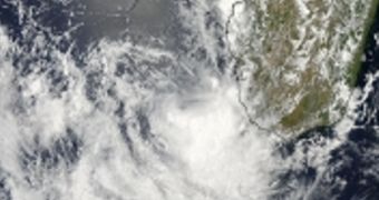 Low resolution Aqua MODIS image of tropical cyclone Deliwe, near Madagascar