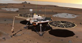 Artist's rendition of the Phoenix Mars Lander, in the northern regions of the Red Planet