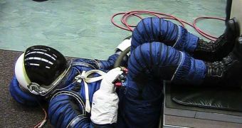 The new spacesuit undergoes testing at the NASA Johnson Space Center