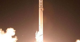 Photo showing an Israeli Shavit rocket taking off