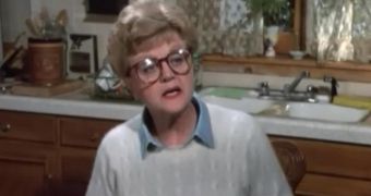 Angela Lansbury in character in the original “Murder, She Wrote” cult series