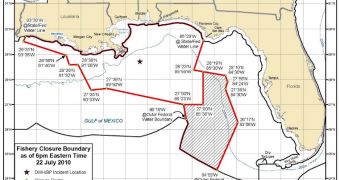 Map showing the extent of the areas that remain closed for fishing in the Gulf of Mexico