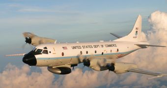 The NOAA WP-3D Orion aircraft in flight