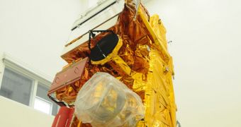 This is the NPP satellite, seen here while it was being prepared for launch in a cleanroom