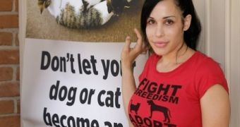 Nadya Suleman unveils new ad for PETA in her own yard