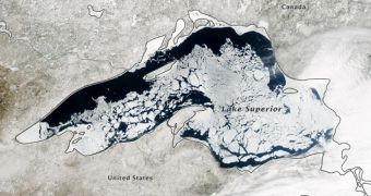 Picture shows much of Lake Superior is still covered in ice