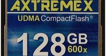 The Axtremex 128GB 600x CompactFlash memory card