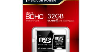 The Silicon Power 32GB microSDHC memory card