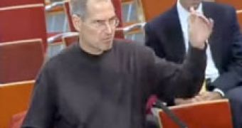 A picture of Steve Jobs addressing the Cupertino City Council on April 18, 2006