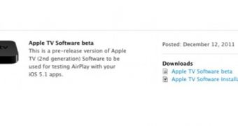 Apple TV software beta available for download (Posted December 12, 2011 - in tandem with iOS 5.1 beta 2 and Xcode Dev. Preview 2)