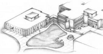 This is an artist's rendering of the Combustion Research Facility complex (right) with proposed Combustion Research Computation and Visualization building (left)