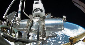 Endeavour is seen here still docked to the ISS on Sunday, May 29, 2011