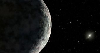 Artist's impression of the dwarf planet Eris and its moon, Dysnomia