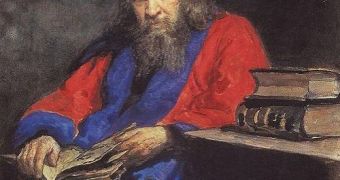 Portrait of Dmitry Ivanovich Mendeleev wearing the Edinburgh University professor robe. He was responsible for setting the basis of the period table of elements