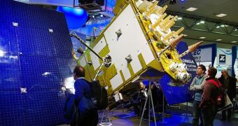 This is the latest-model GLONASS satellite, exhibited at CeBIT 2011
