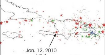 This map indicates the locations and magnitudes of tremors that struck the area around Haiti over the past 110 years