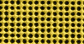 This array of tiny holes, punched into a thin gold layer, allows less light to pass through than the unaltered material