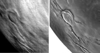 A ?thermal? map of the Venusian surface obtained by VIRTIS on 5 June 2007 (left) is compared here with a radar image of the same area obtained by NASA?s Magellan spacecraft in the 1990s (right).