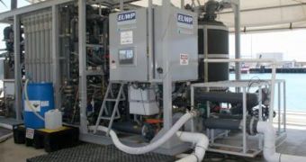The Office of Naval Research second-generation Expeditionary Unit Water Purification demonstrator operating at the US Navy Seawater Desalination Test Facility located in Port Hueneme, California