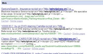 Google Web Search showing infected sites