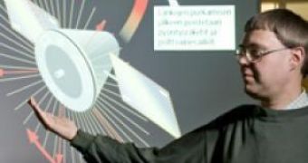 Finnish Meteorological Institute researcher demonstrates the basic design of the electric solar wind sail
